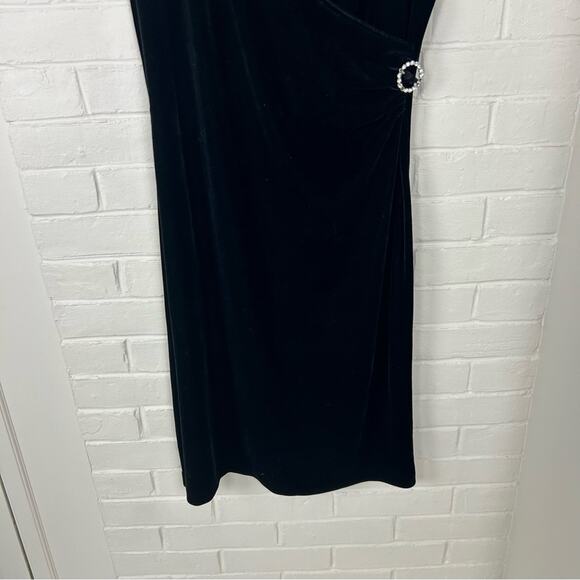 Vintage Connected Apparel Black Velvet Faux Wrap Dress Size 8P - Picture 3 of 7